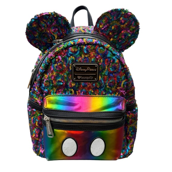 Disney Park Loungefly Sequin Mickey Mouse Rainbow Mini Backpack 2019 RARE